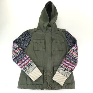 Aeropostale Jacket Women's Medium Green Military Style Knit‎ Fair Isle Sleeves